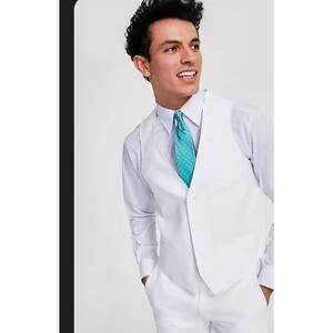 Bar III Men's Slim Fit Linen Suit Vest in White-Small 32-34R